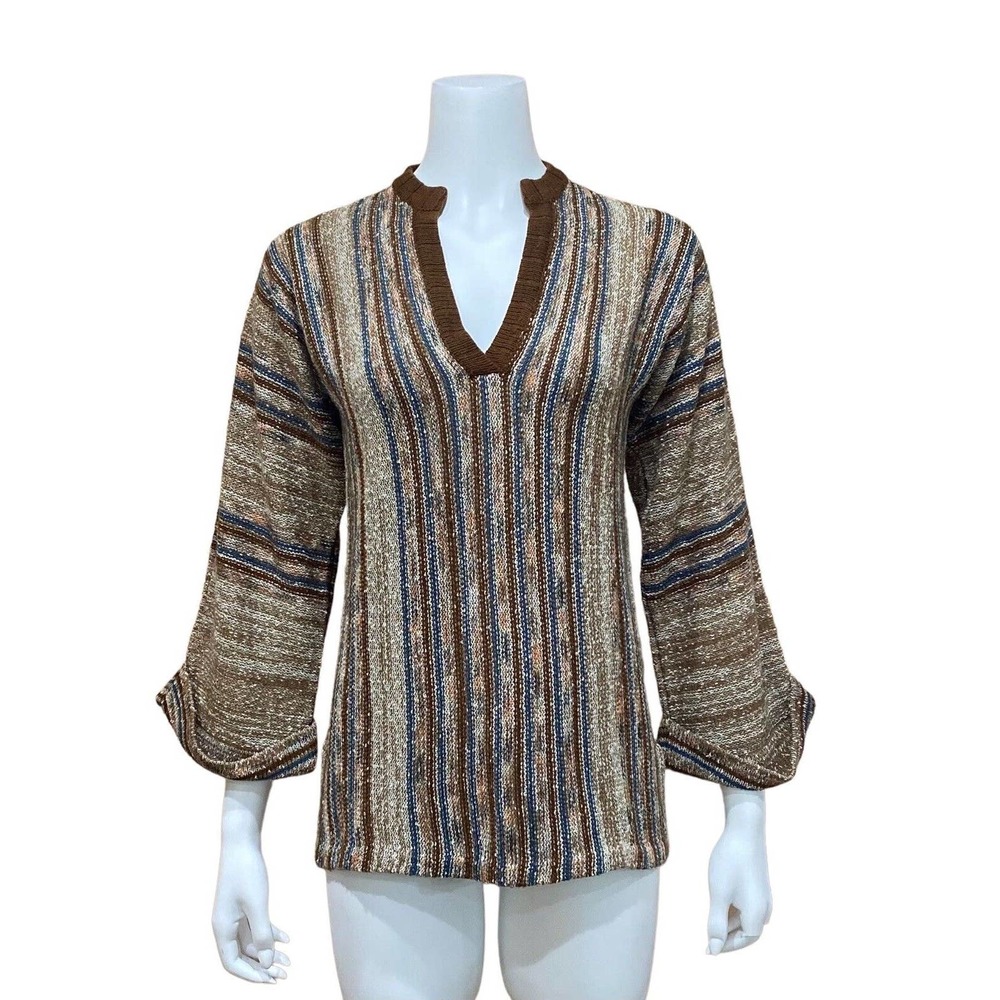 Vintage Brown V-Neck Tunic Shirt Bobo Hippy